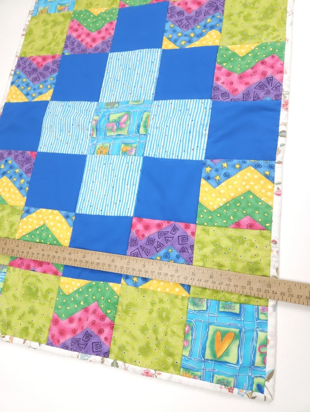 Handmade Patchwork Bright Colorful Cotton Play Lap Quilt 30x21.5 Inches